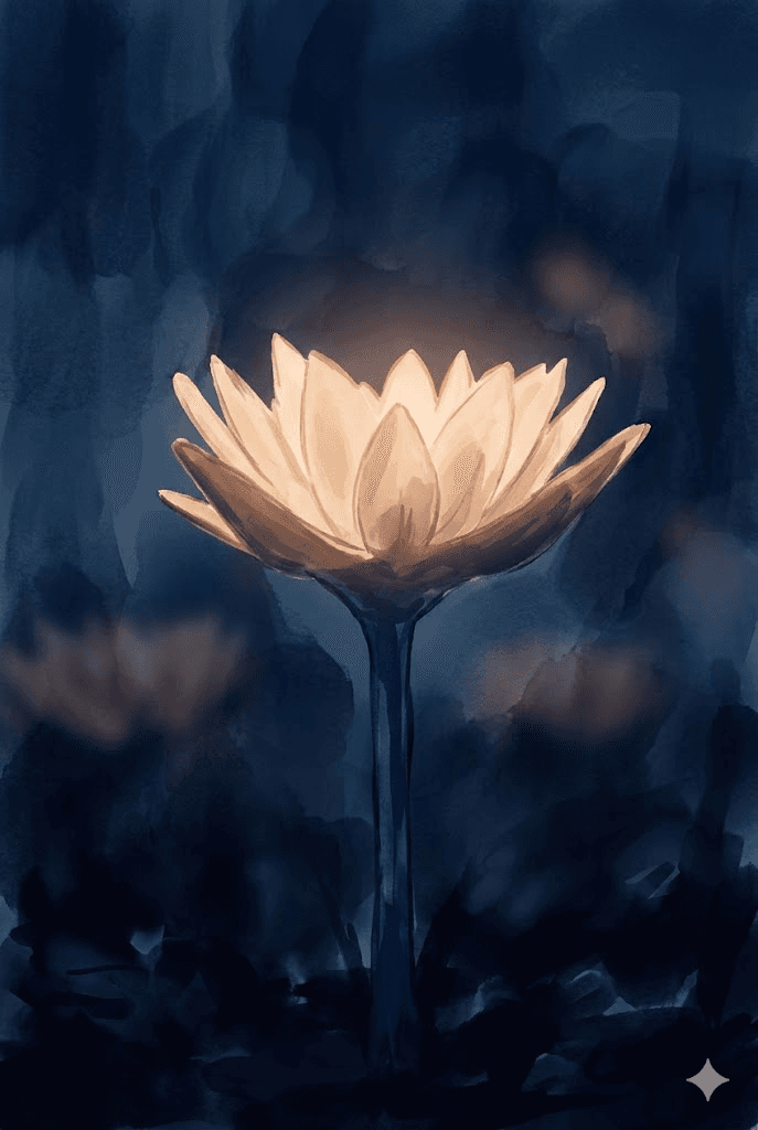 Flor de lótus iluminada, símbolo de renascimento e clareza